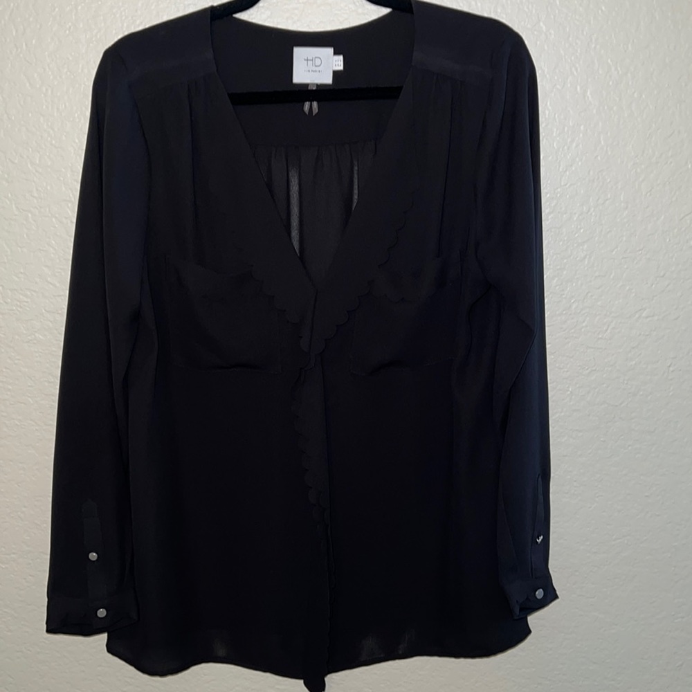 HD in Paris Anthropologie Black Scallop Blouse